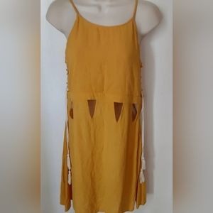 NWT Earthbound Summer Dress Sz Sm Mustard Yellow Triangle Cut Outs